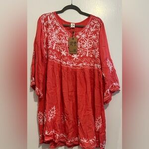 Red Embroidered Women's Top